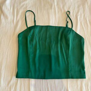 green silk top